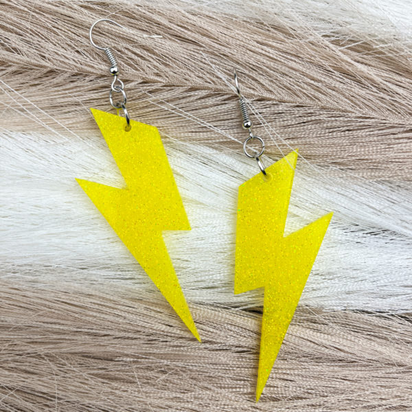 Neon Rainbow Leopard Print Lightning Bolt Earrings | Betsy Dare